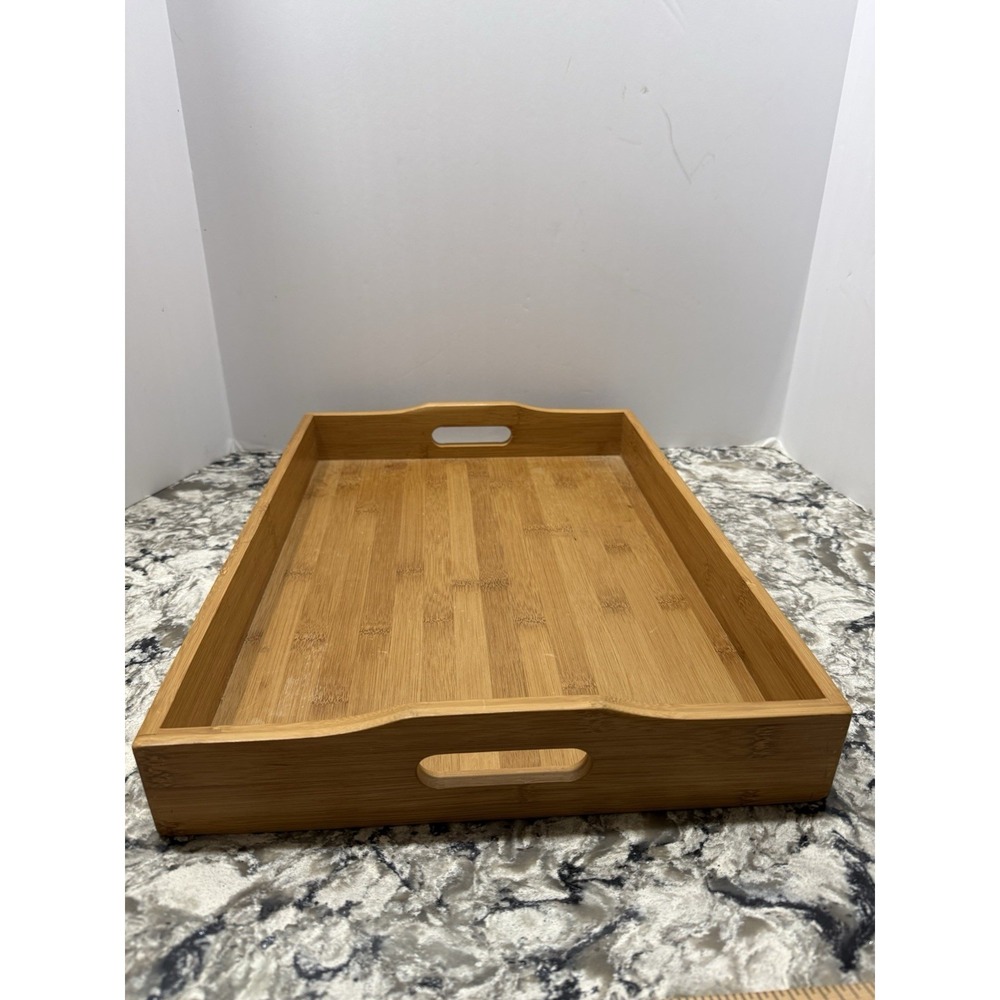 Bamboo Food Serving Tray with Handles, Breakfast Bed Tray 13x18"